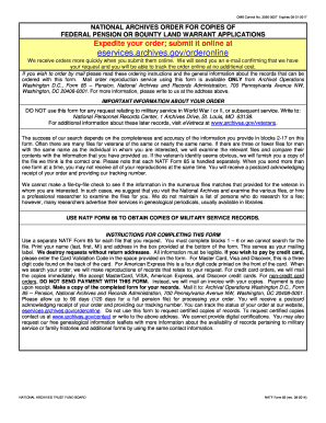 National Archives Order for Pension or Bounty Land Warrant Applications