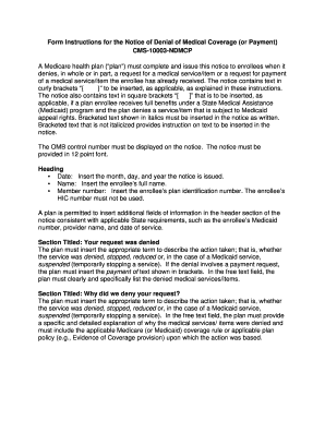 Notice of Denial of Medical Coverage (or Payment) CMS-10003-NDMCP