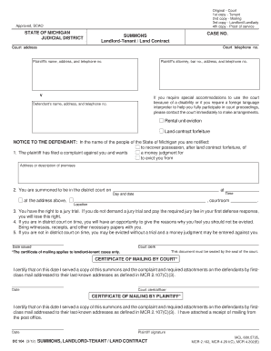 Michigan Landlord-Tenant Eviction Summons