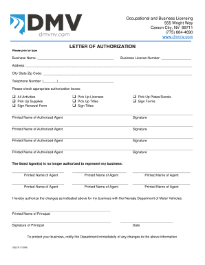 Nevada Business License Authorization Letter