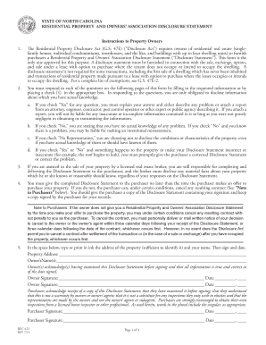 North Carolina Residential Property Disclosure Statement