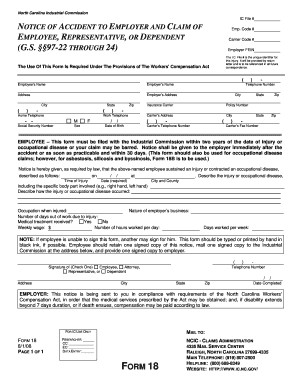 North Carolina Workers' Compensation Form 18