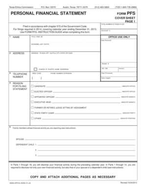 Texas Personal Financial Statement Form PFS