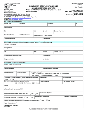 California Consumer Complaint Form