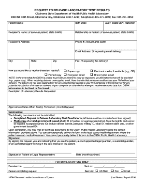 Request to Release Laboratory Test Results