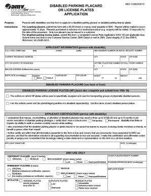 Disabled Parking Placard or License Plates Application
