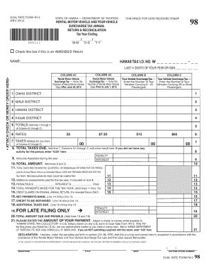 Hawaii Rental Motor Vehicle and Tour Vehicle Surcharge Tax Annual Return