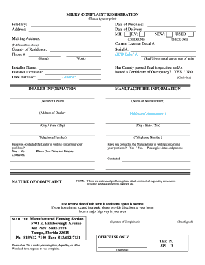 Florida Mobile Home Complaint Registration