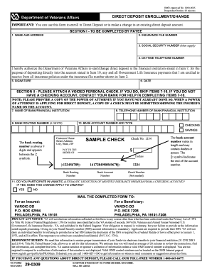 VA Form 29-0309 Direct Deposit Enrollment/Change