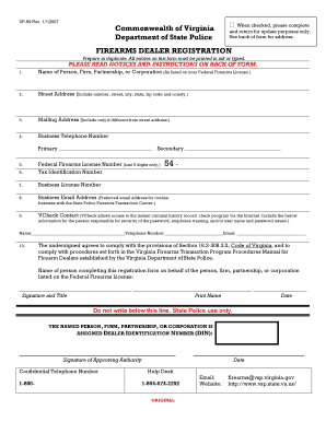 Virginia Firearms Dealer Registration Form
