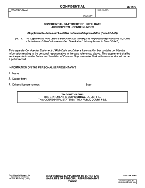 Confidential Supplement to Duties and Liabilities of Personal Representative