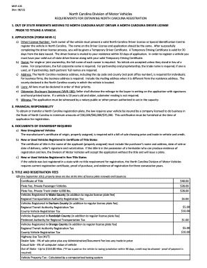 North Carolina Vehicle Registration Form