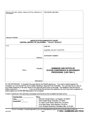 Summons and Notice of Status Conference in Adversary Proceeding