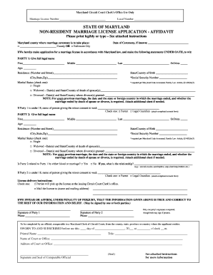 Maryland Non-Resident Marriage License Application