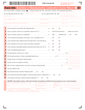 Massachusetts Business Corporation Excise Return