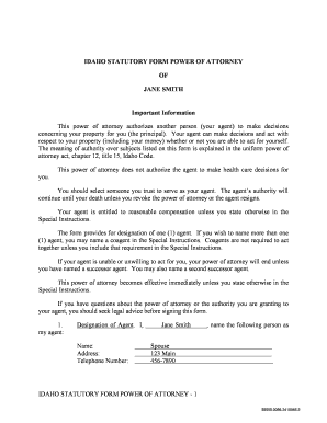 Idaho Statutory Form Power of Attorney