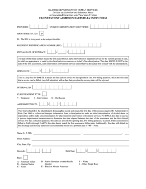 Illinois Client Patient Admission DARTS Data Entry Form
