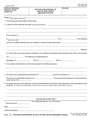 Petition for Approval of Sale of Real Estate (Decedent Estate)