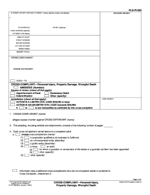 California Cross-Complaint Form for Personal Injury