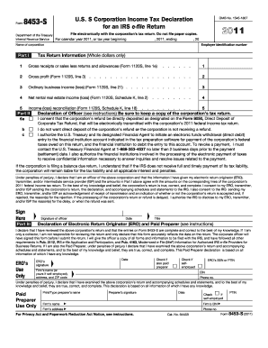 US S Corporation Income Tax Declaration Form 8453-S