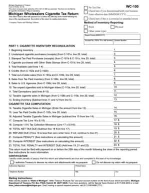 Michigan Wholesalers Cigarette Tax Return
