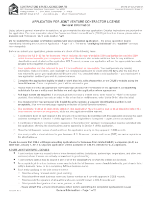 California Joint Venture Contractor License Application