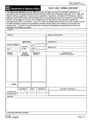 VA Form 10-6131 Daily Log Formal Contract