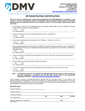 IRP Registration Certification