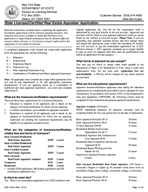New York State Licensed/Certified Real Estate Appraiser Application