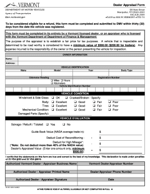 Vermont Dealer Appraisal Form