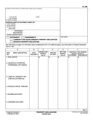 California Property Declaration Form FL-160