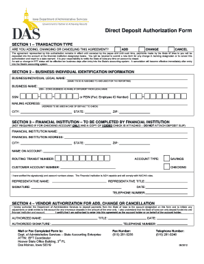 Iowa Direct Deposit Authorization Form