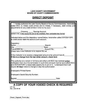 Lake County Direct Deposit Authorization
