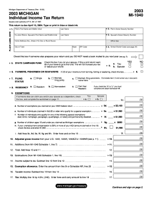 Michigan MI-1040 Individual Income Tax Return