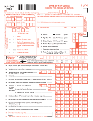 New Jersey 2003 Income Tax Resident Return