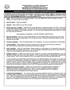 Texas Master Electrician License Application