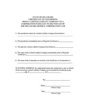 Certificate of Conversion to Delaware Corporation