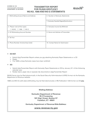 Transmitter Report for Filing KY Wage Statements - Form 42A806