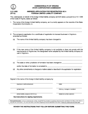Virginia Foreign LLC Amended Registration Form