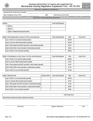 Arkansas Merchandise Vending Registration Supplement Form