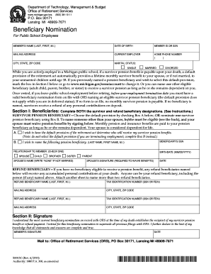 Beneficiary Nomination Form for Michigan Public School Employees