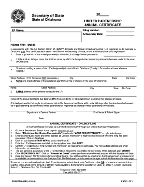 Oklahoma Limited Partnership Annual Certificate