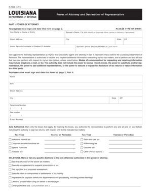 Louisiana Power of Attorney and Declaration of Representative