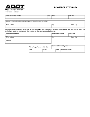 Arizona Power of Attorney for Vehicle Title Transfer