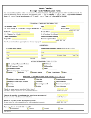 North Carolina Foreign Visitor Information Form