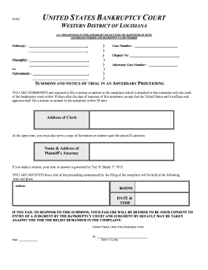 Summons and Notice of Trial in Adversary Proceeding