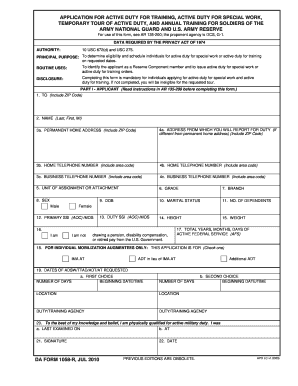 DA Form 1058-R Application for Active Duty