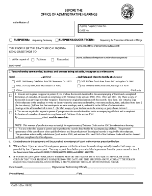 California Subpoena Duces Tecum