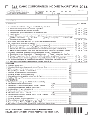 Idaho Corporation Income Tax Return 2014