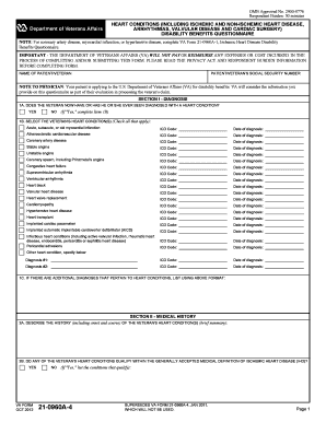 VA Form 21-0960A-4 Heart Conditions Disability Benefits Questionnaire